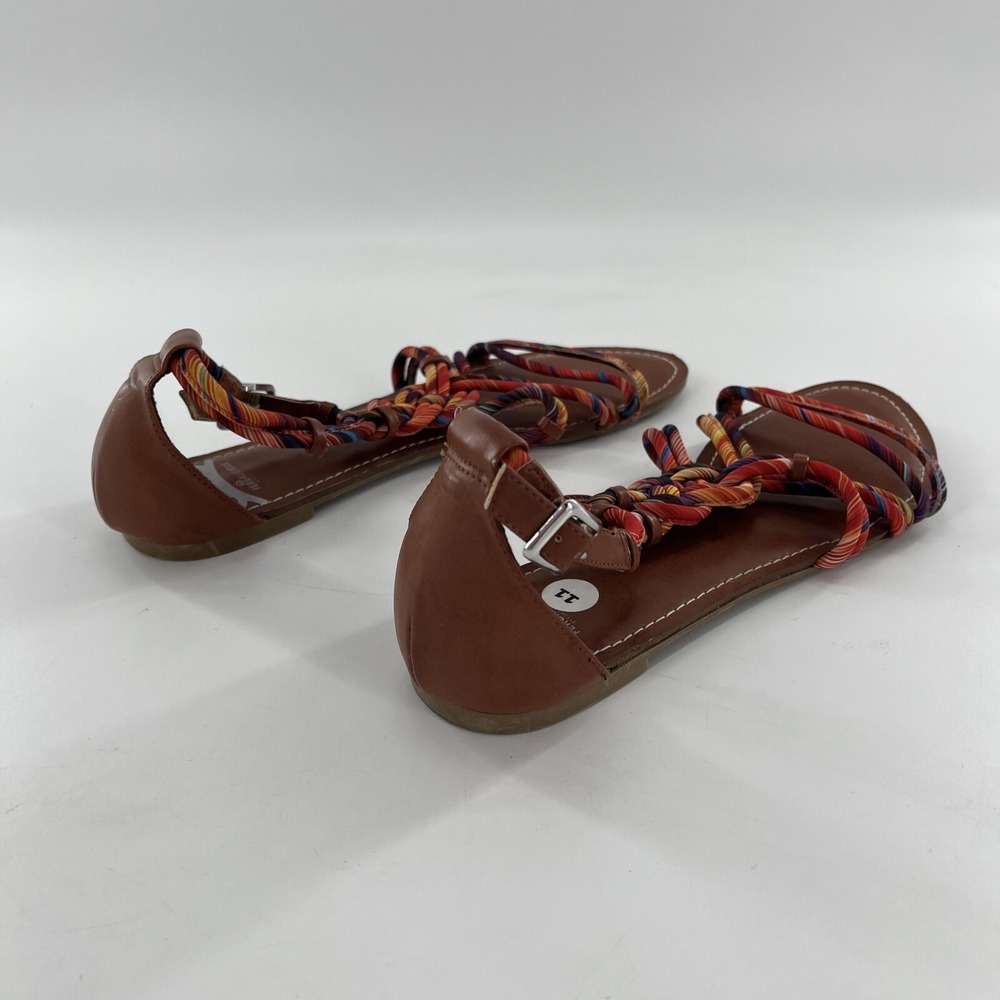 Gladiator T Strappy Sandal Womens 11 M Flat Striped Buckle Braided Fergalicious - Picture 9 of 15
